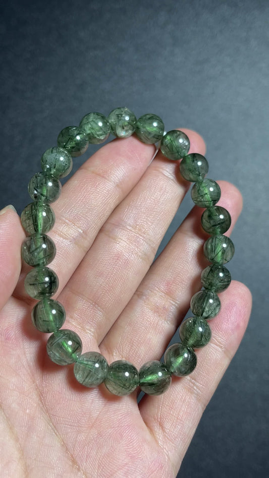 Bracelet Quartz Rutilé Vert Taille 8 mm