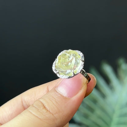 Golden Rutilated Quartz Rose Ring in Silver Setting Size 1.7