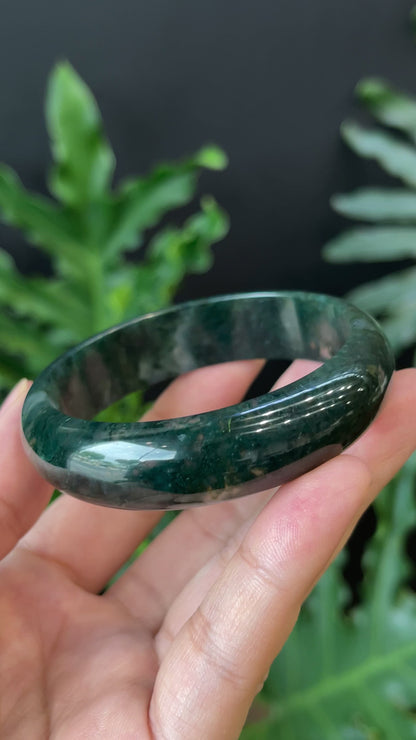 Moss Agate Bangle Leaf Style Size 55 mm