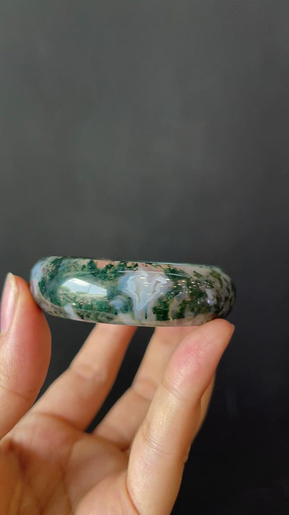 Moss Agate Bangle Leaf Style Size 50 mm