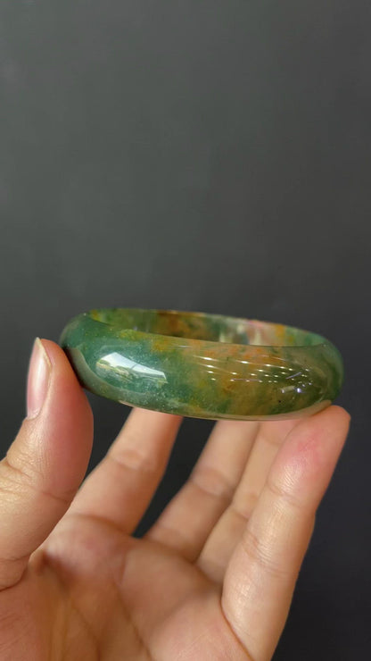 Moss Agate Bangle Leaf Style Size 56 mm