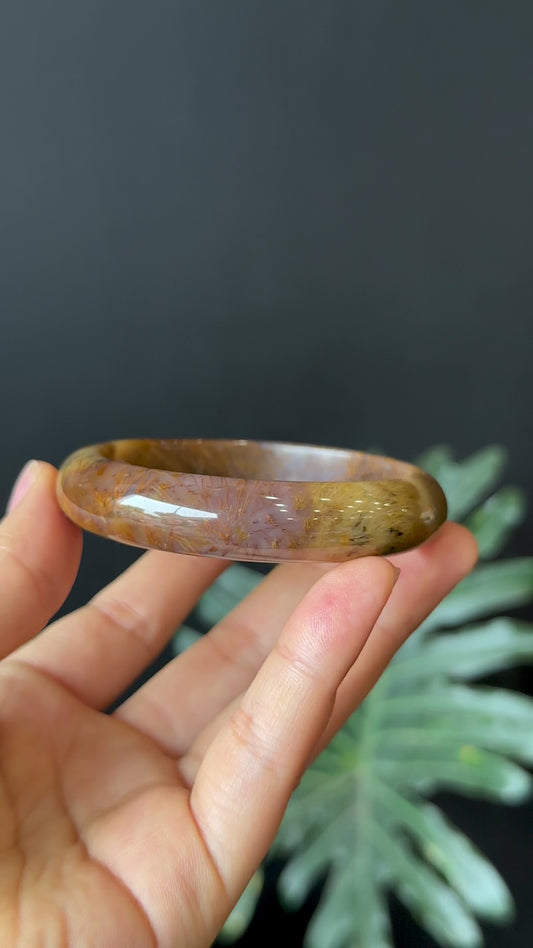 Multi Colour Natural Rutilated Quartz Bangle Leaf Style Size 58 mm