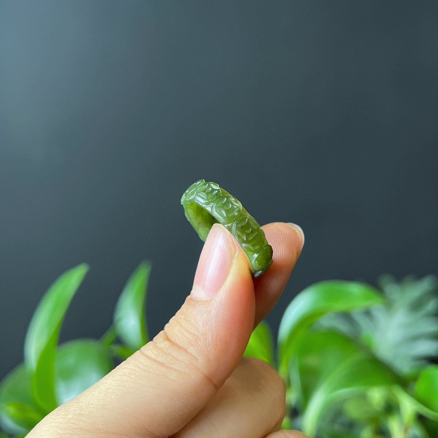 Nephrite Jade Carved Ring Size 1.8