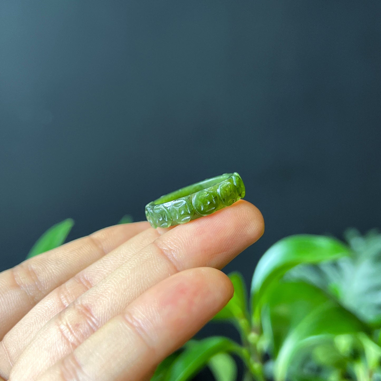 Nephrite Jade Carved Ring Size 1.8