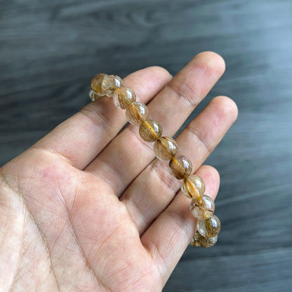 Natural Brown Golden Rutilated Quartz Bracelet Size 9 mm