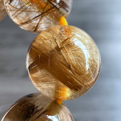 Natural Brown Golden Rutilated Quartz Bracelet Size 9 mm