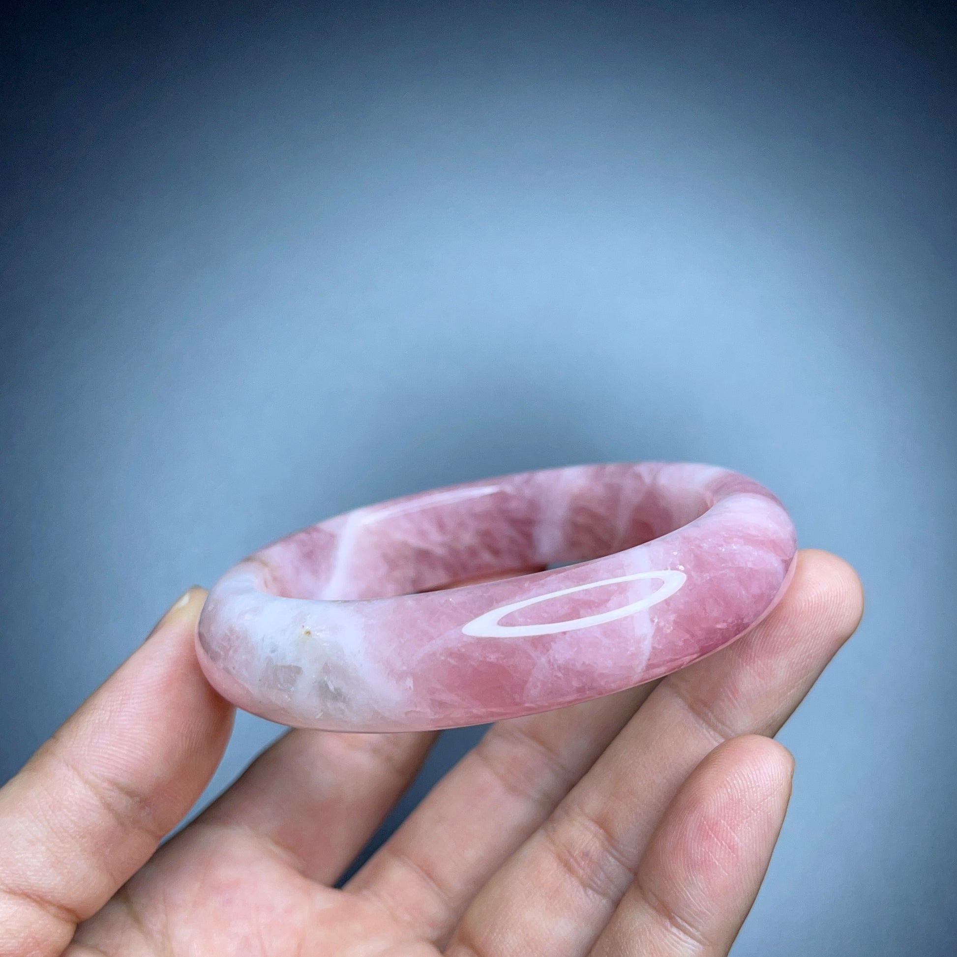 Rose Quartz Bangle Leaf Style Size 57 mm.