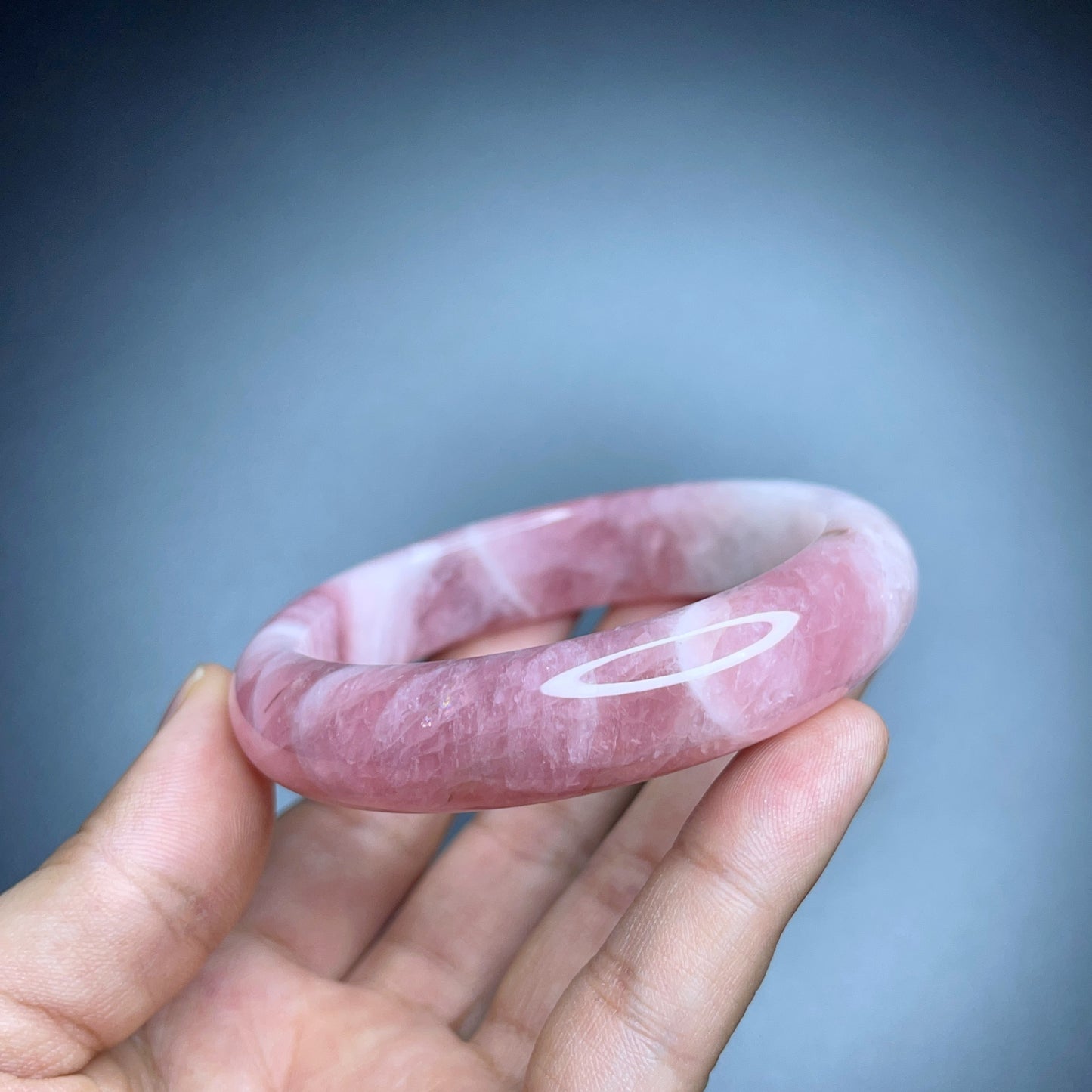 Rose Quartz Bangle Leaf Style Size 57 mm.