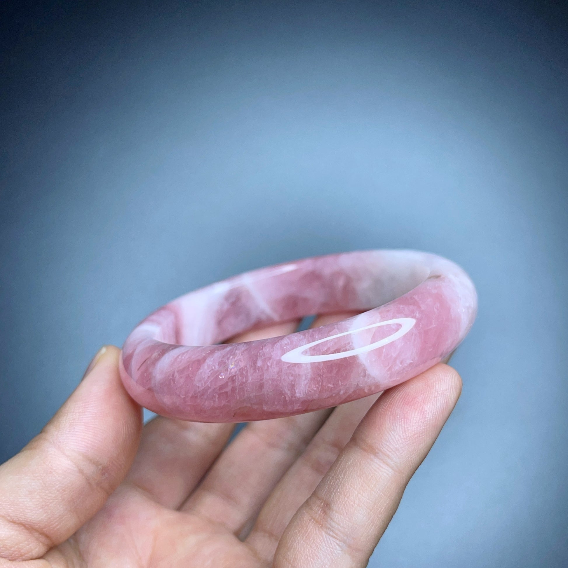 Rose Quartz Bangle Leaf Style Size 57 mm.