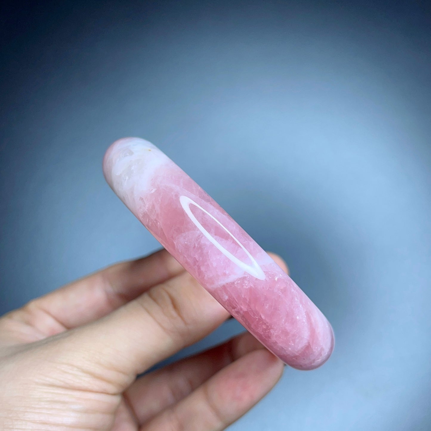 Rose Quartz Bangle Leaf Style Size 57 mm.