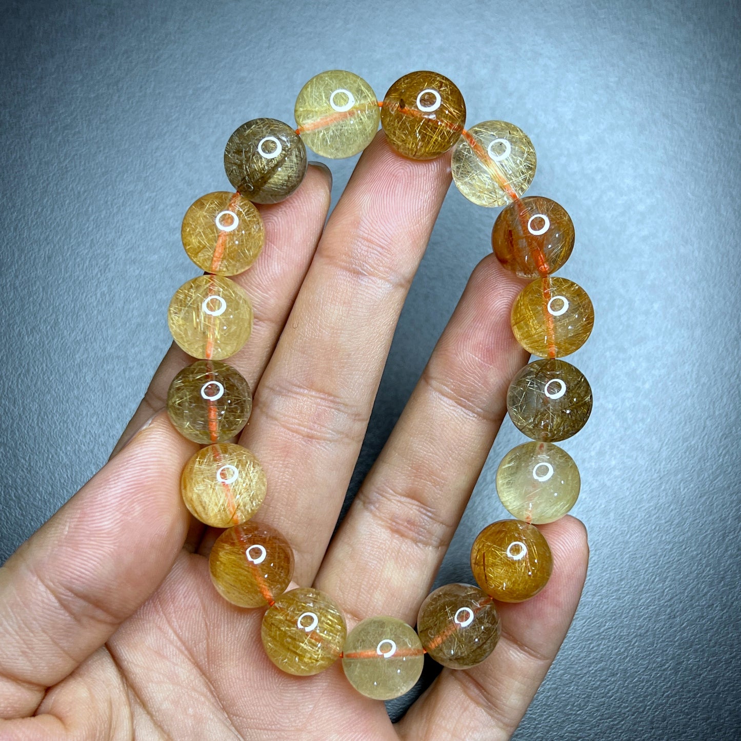 Natural Tri Colour Rutilated Quartz VIP Bracelet Size 12 mm