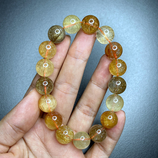 Natural Tri Colour Rutilated Quartz VIP Bracelet Size 12 mm