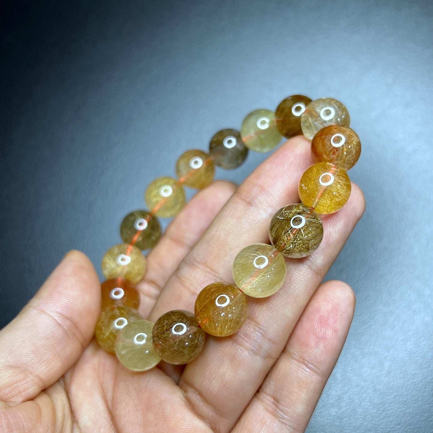 Natural Tri Colour Rutilated Quartz VIP Bracelet Size 12 mm