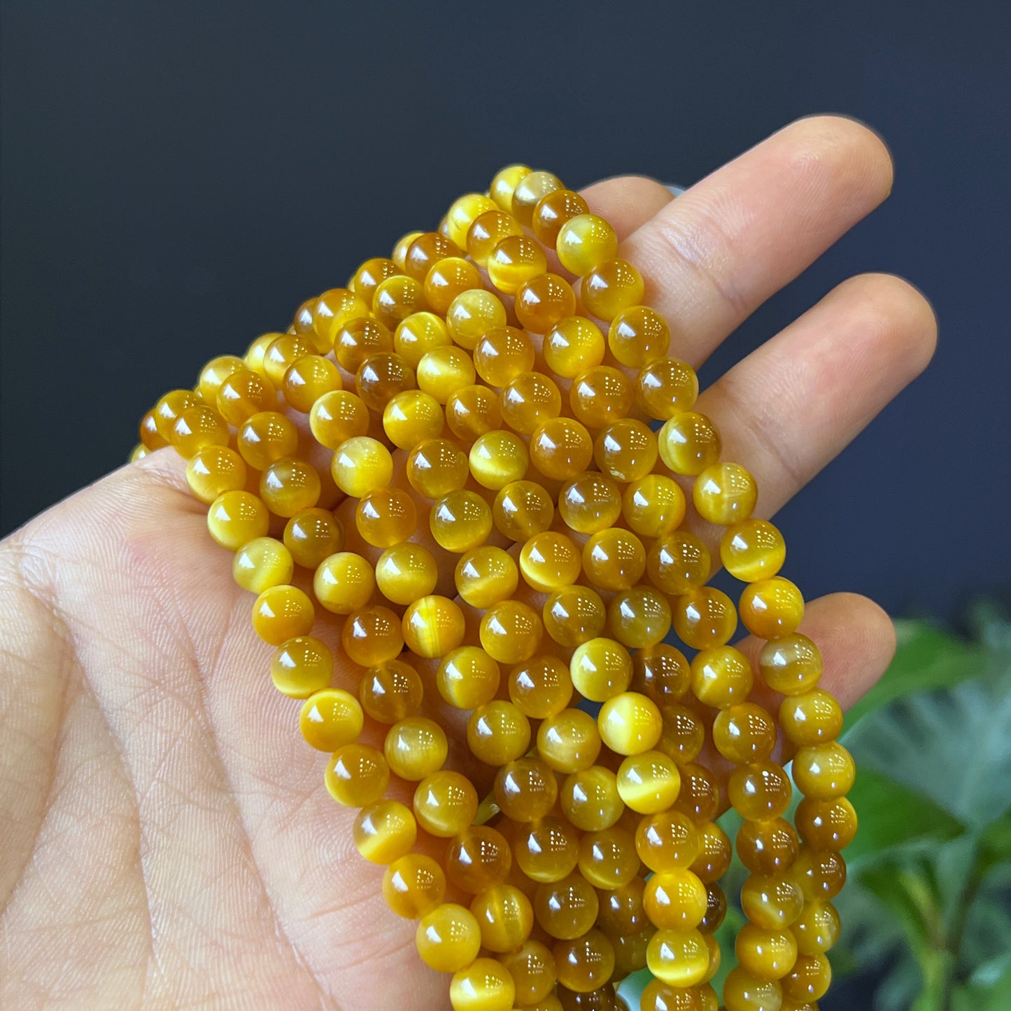 Golden Center Tiger Eye Triple Wrap Bracelet Size 6 mm