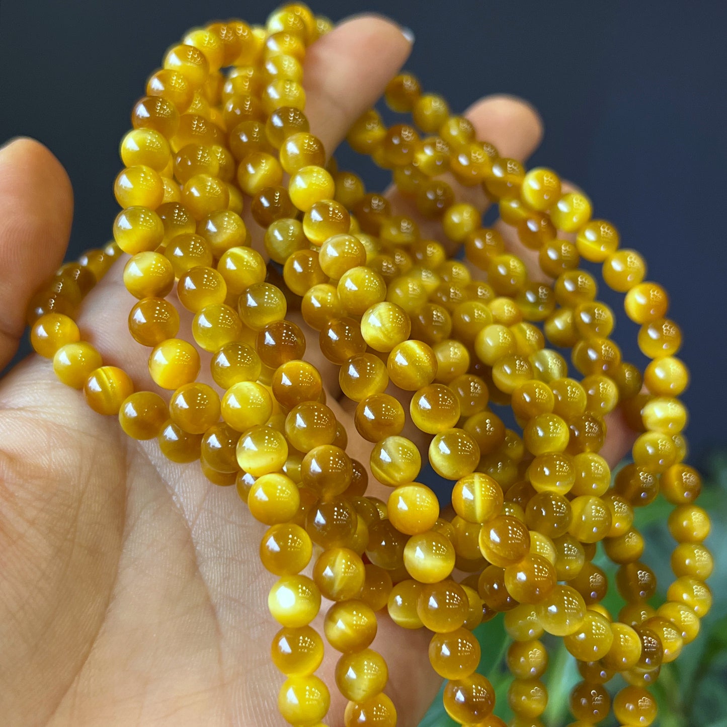 Golden Center Tiger Eye Triple Wrap Bracelet Size 6 mm