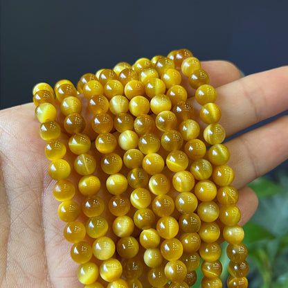 Golden Center Tiger Eye Triple Wrap Bracelet Size 6 mm