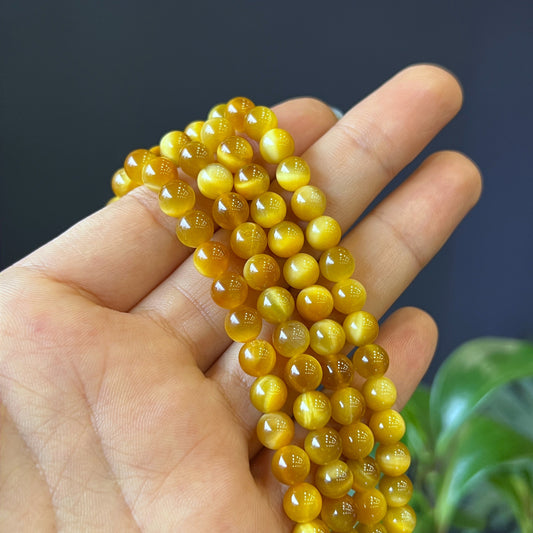 Golden Center Natural Tiger Eye Triple Wrap Bracelet Size 6 mm