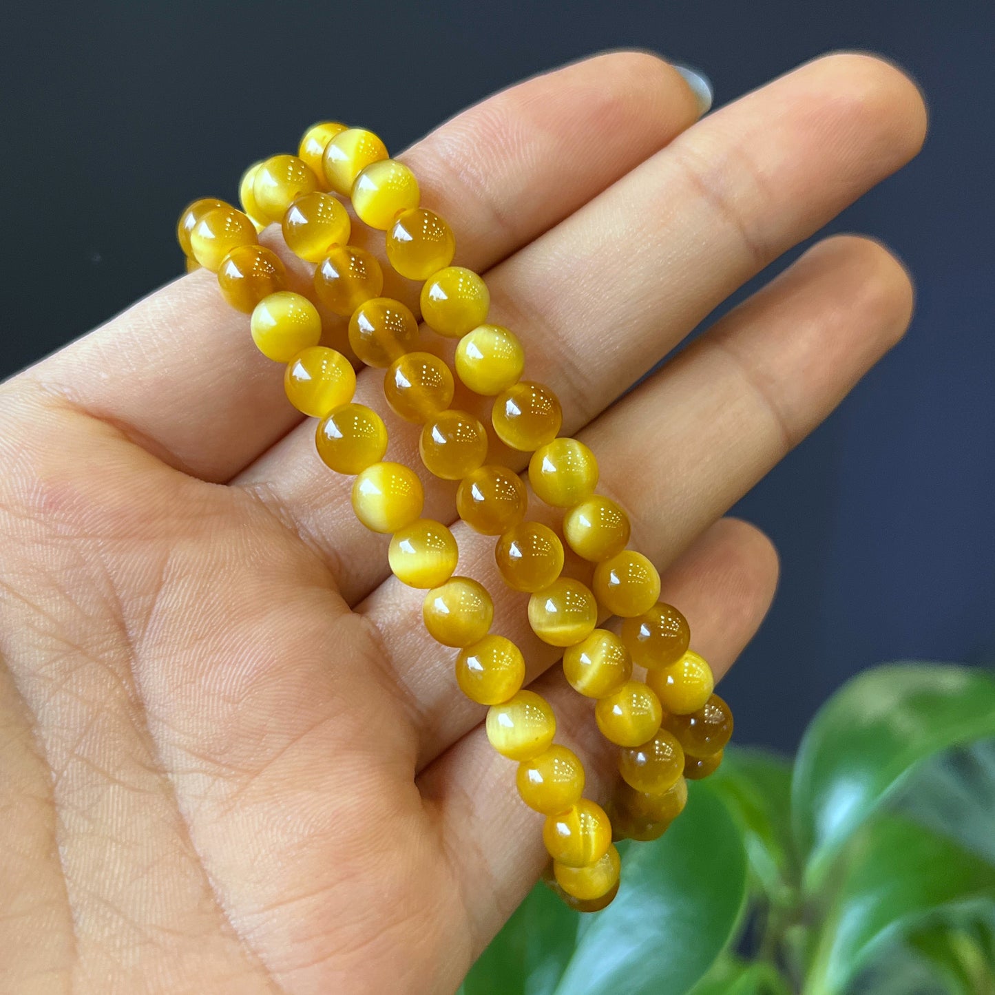 Golden Center Tiger Eye Triple Wrap Bracelet Size 6 mm