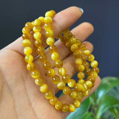 Golden Center Tiger Eye Triple Wrap Bracelet Size 6 mm