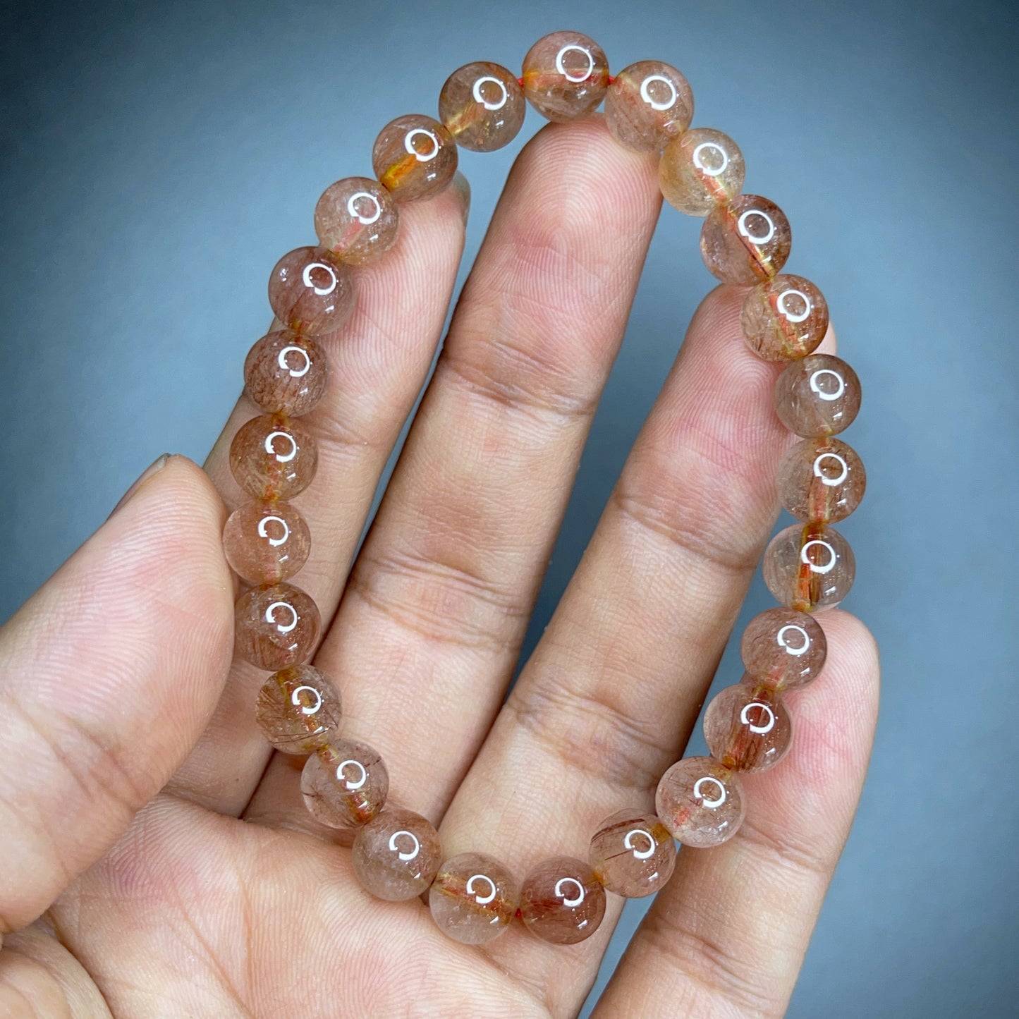 Pink Rutilated Quartz Bracelet Size 7 mm