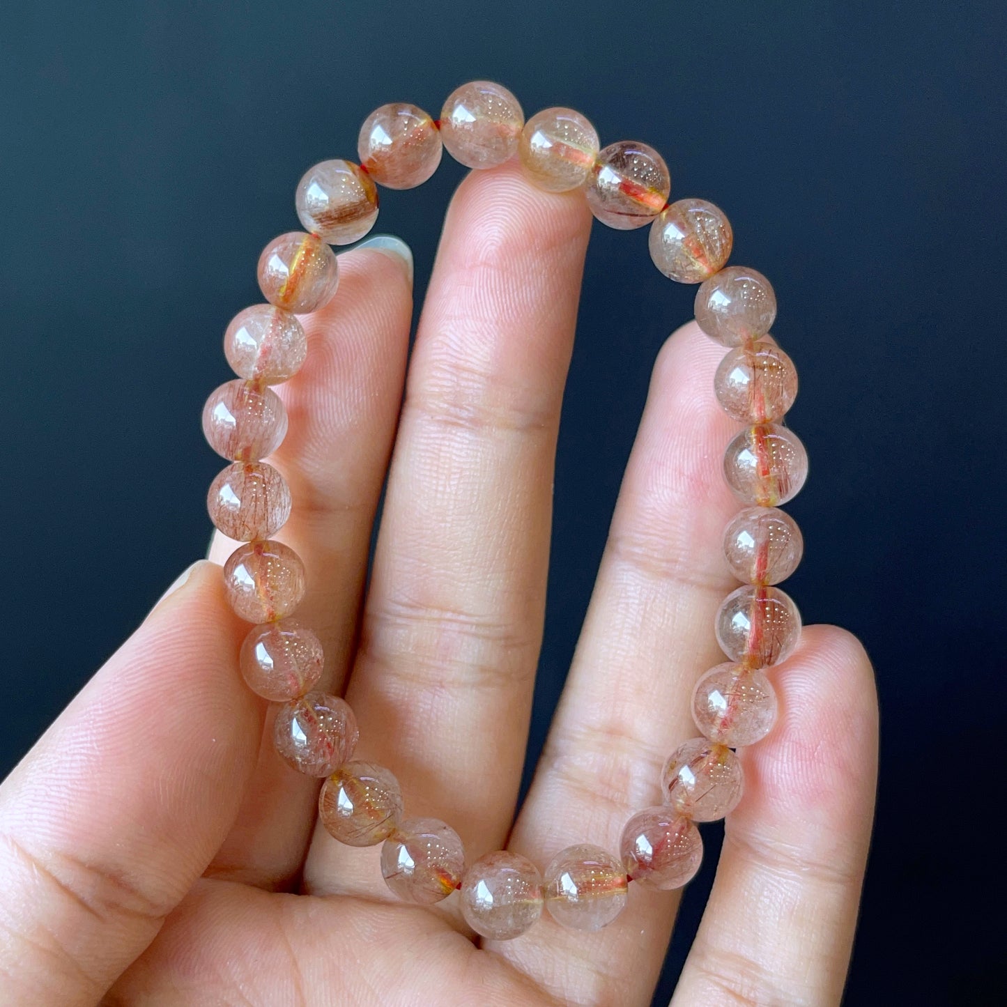 Pink Rutilated Quartz Bracelet Size 7 mm