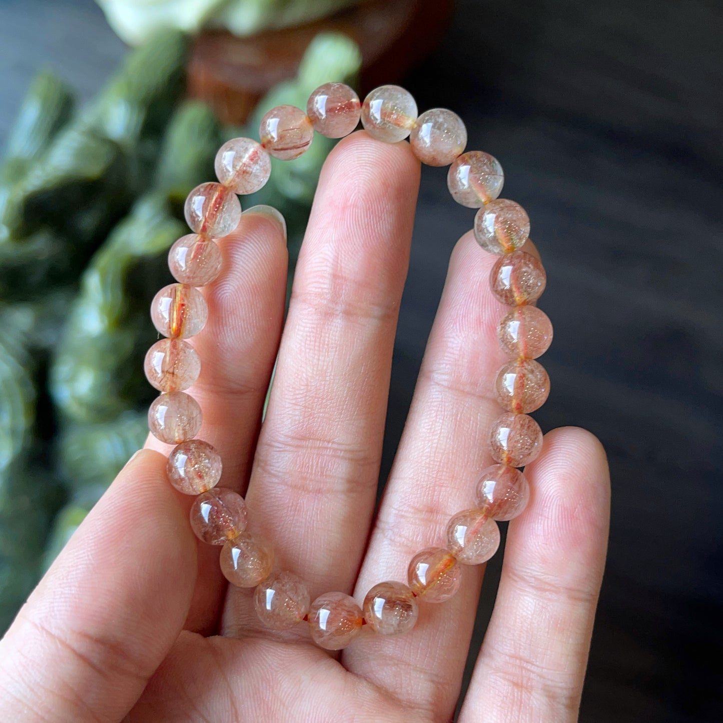 Pink Rutilated Quartz Bracelet Size 7 mm