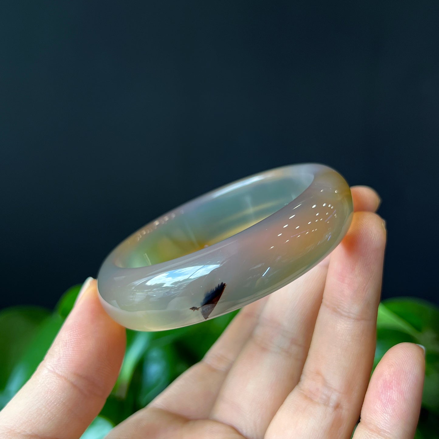 Agate Bangle Leaf Style Size 55 mm