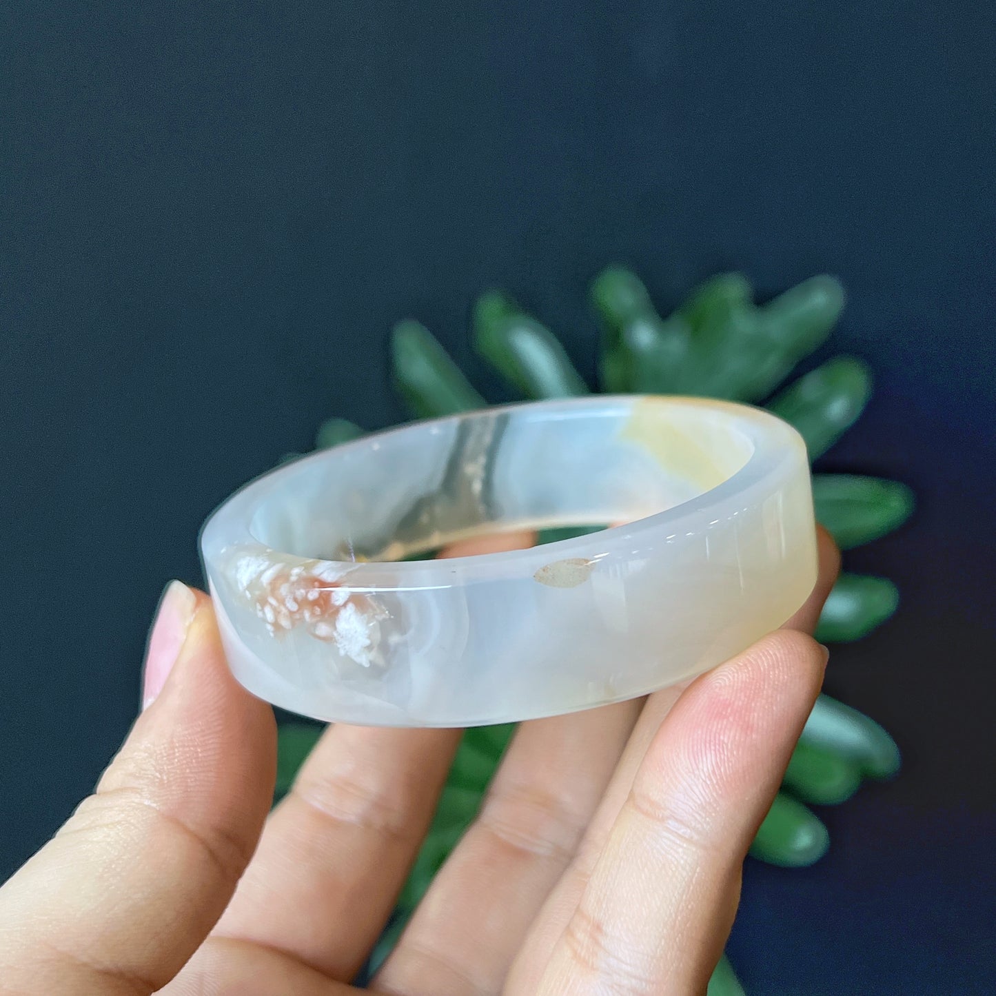 Floral Agate Bangle Square Style Size 55 mm