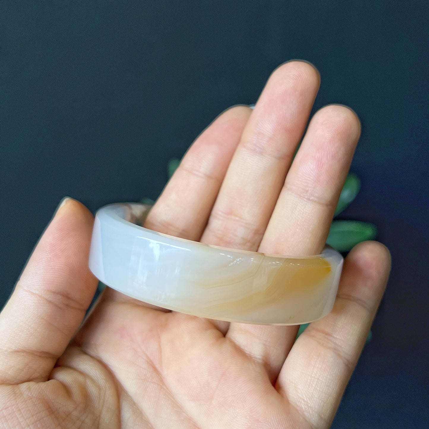 Floral Agate Bangle Square Style Size 55 mm