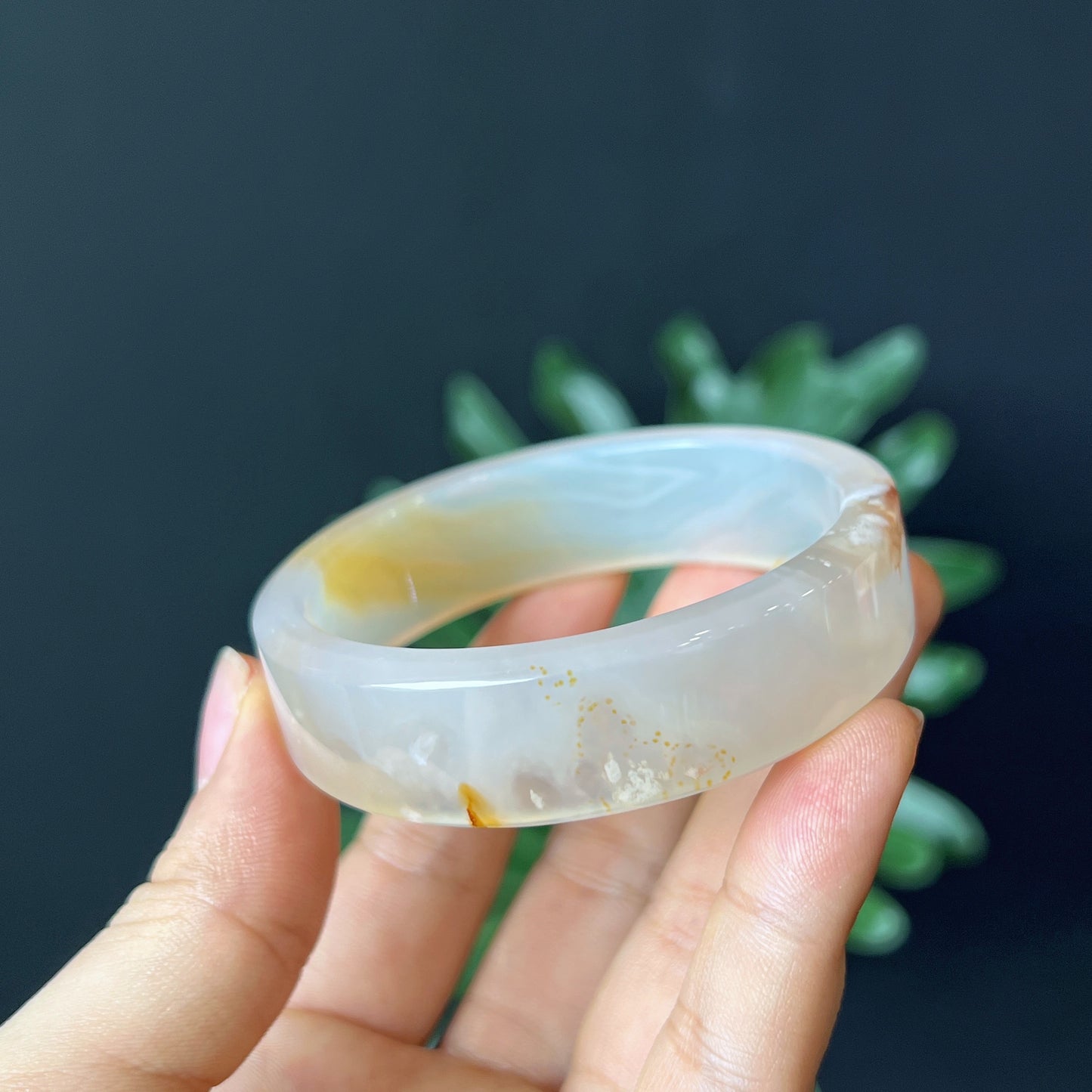 Floral Agate Bangle Square Style Size 55 mm