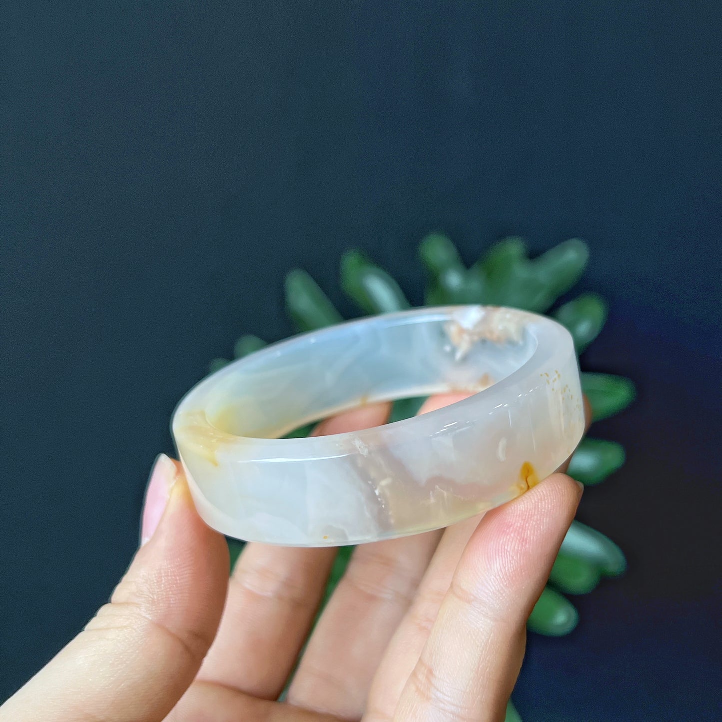 Floral Agate Bangle Square Style Size 55 mm