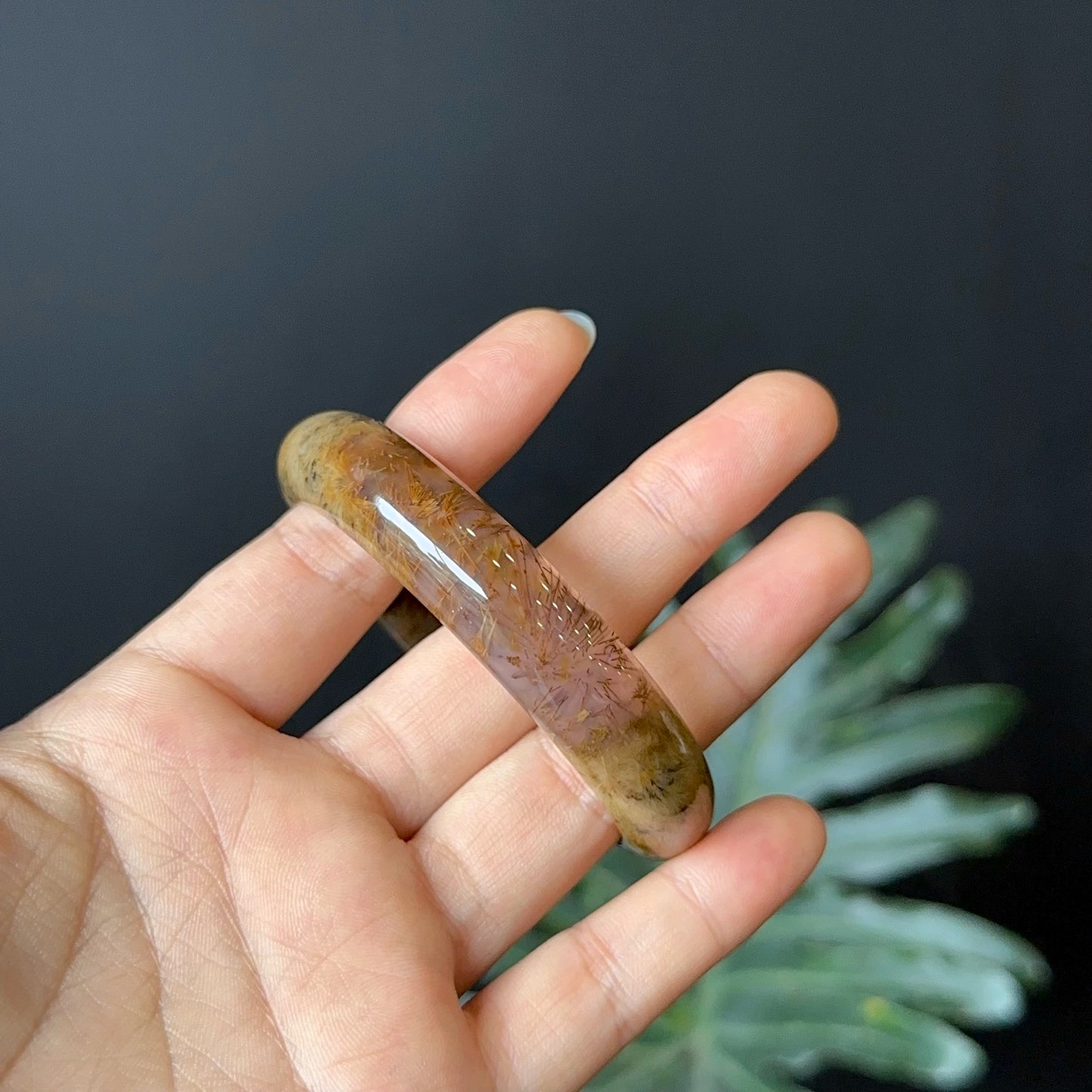 Multi Colour Rutilated Quartz Bangle Leaf Style Size 58 mm