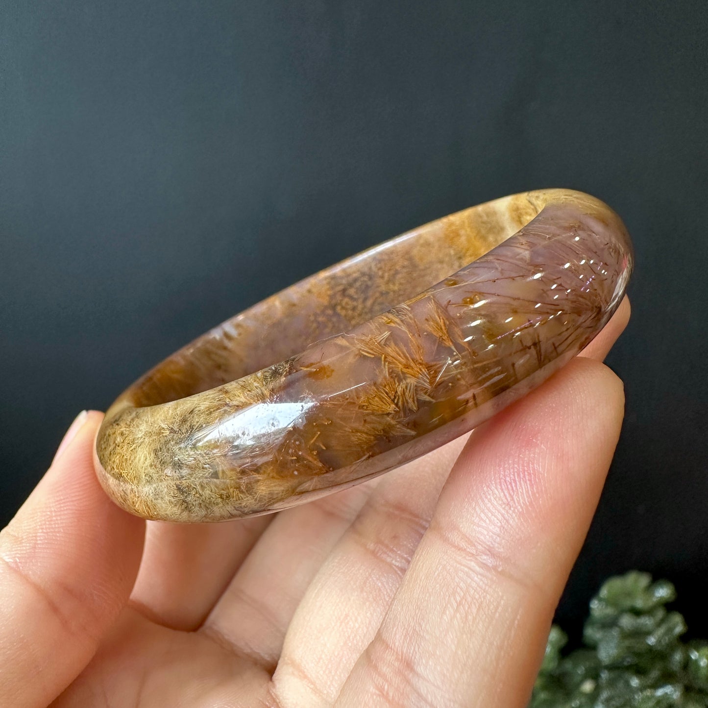 Multi Colour Rutilated Quartz Bangle Leaf Style Size 58 mm