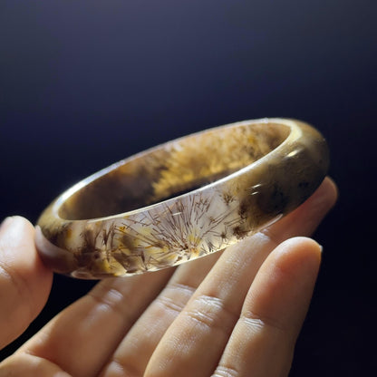 Multi Colour Rutilated Quartz Bangle Leaf Style Size 58 mm