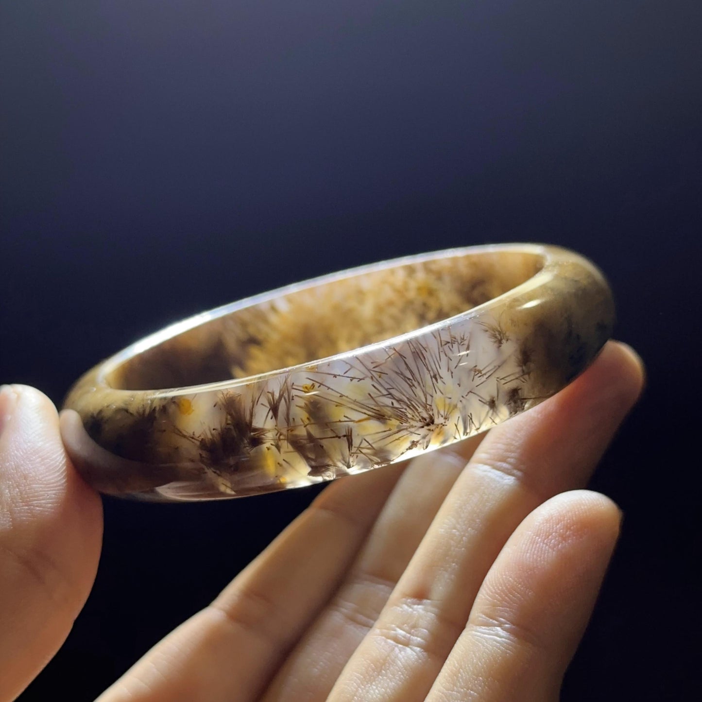 Multi Colour Rutilated Quartz Bangle Leaf Style Size 58 mm