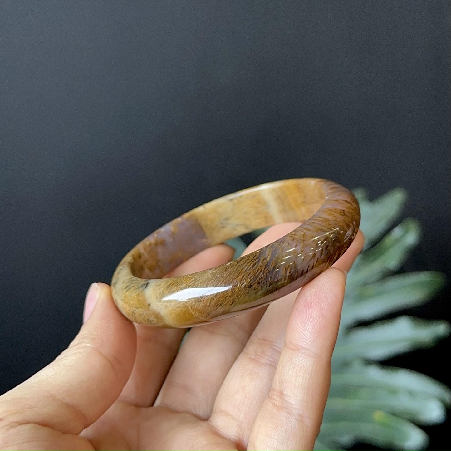 Multi Colour Rutilated Quartz Bangle Leaf Style Size 58 mm