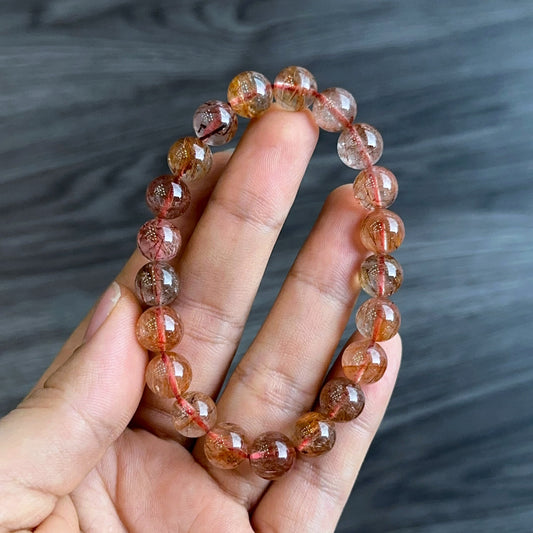 Natural Red Brown Rutilated Quartz Bracelet Size 8 mm