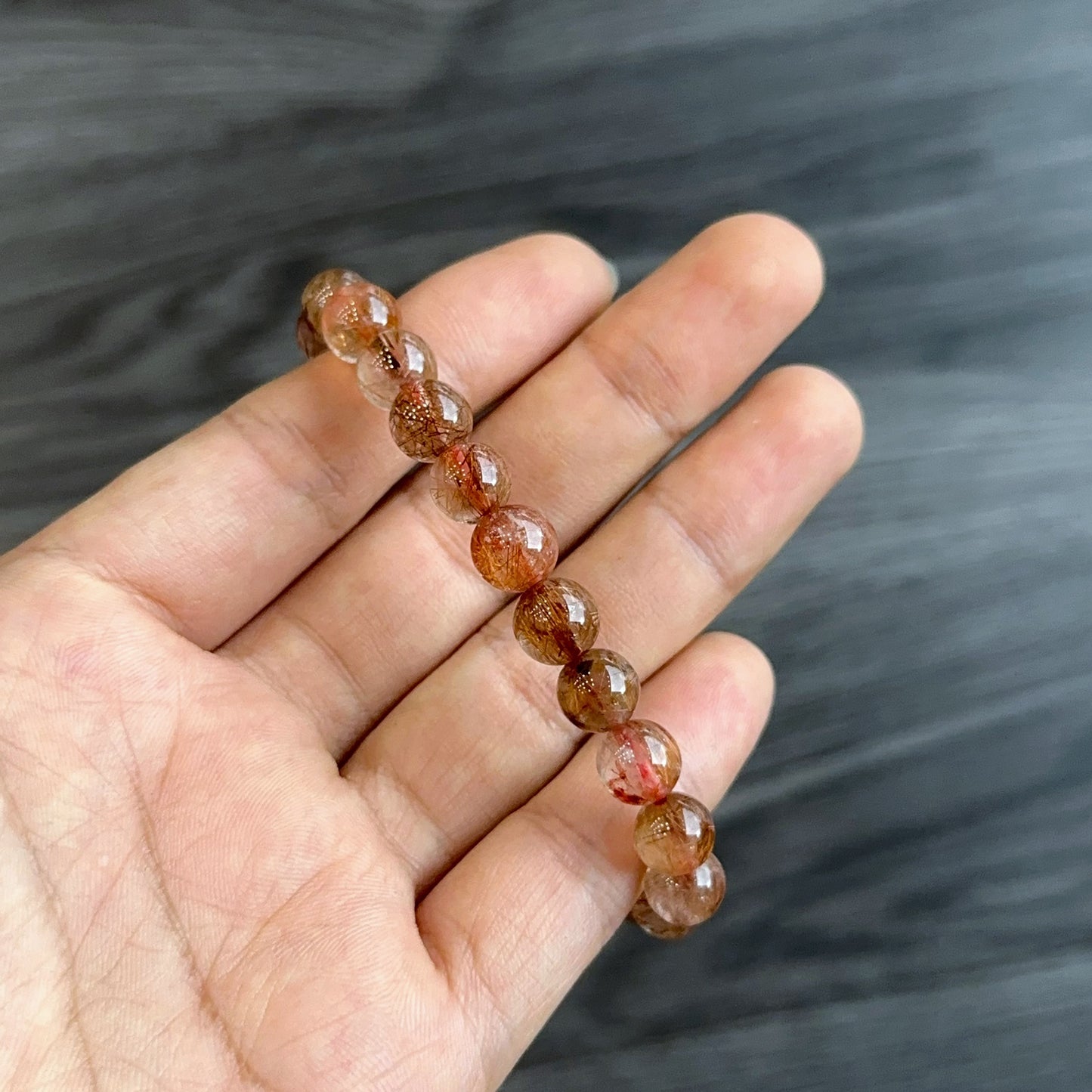 Red Brown Rutilated Quartz Bracelet Size 8 mm