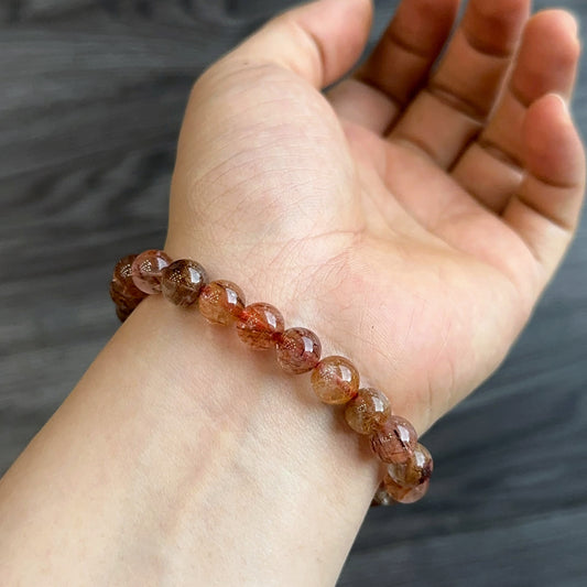 Natural Red Brown Rutilated Quartz Bracelet Size 8 mm