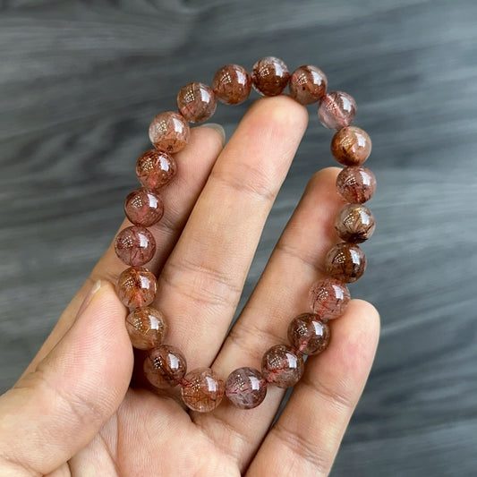 Red Brown Rutilated Quartz Bracelet Size 8 mm