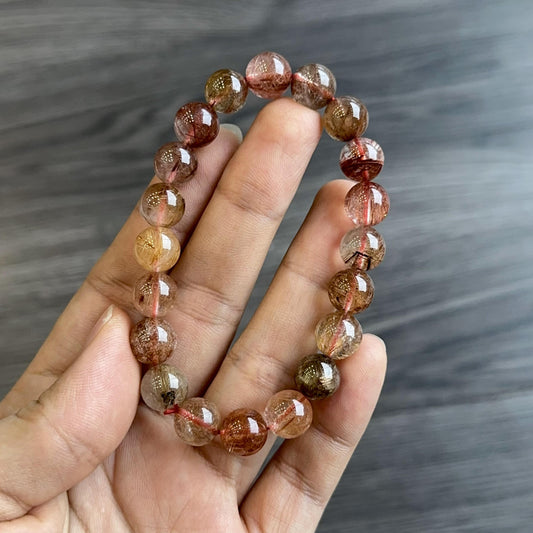 Red Brown Rutilated Quartz Bracelet Size 9 mm
