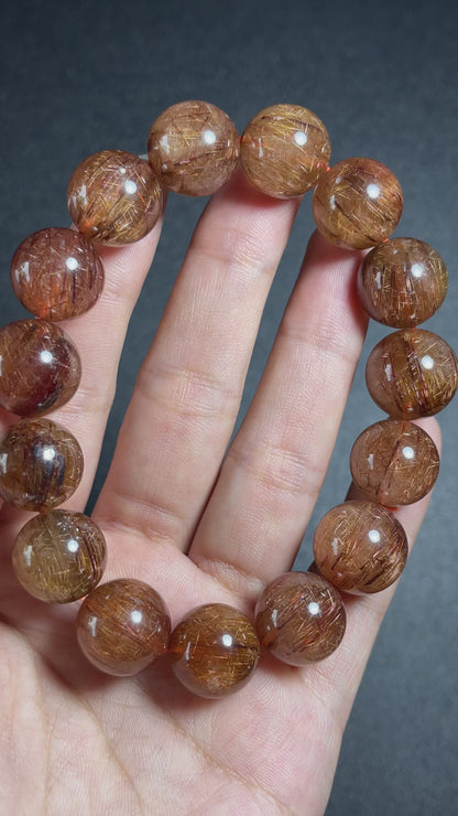 Copper Brown Rutilated Quartz Bracelet Size 15 mm