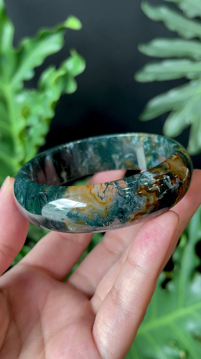 Moss Agate Bangle Leaf Style Size 57 mm