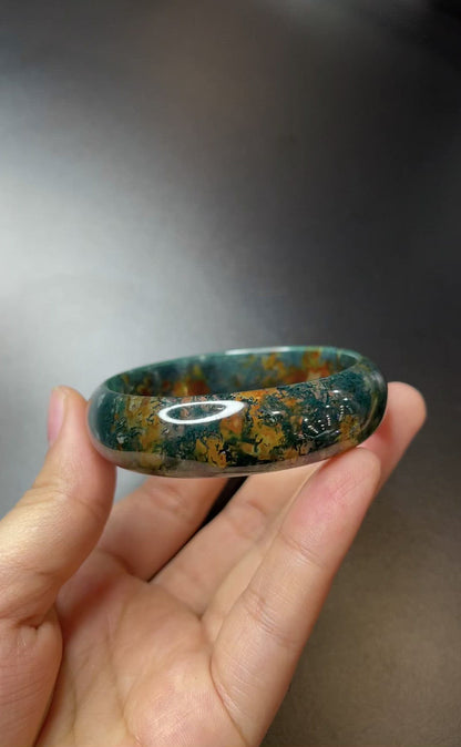 Moss Agate Bangle Leaf Style Size 52 mm