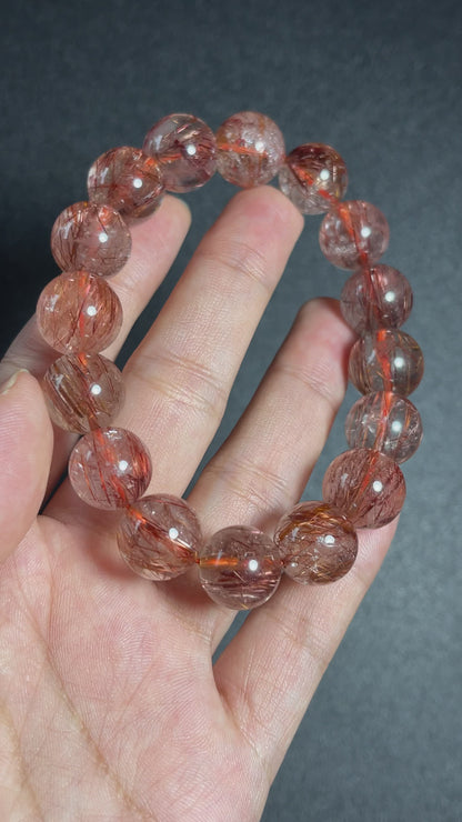 Red Brown Rutilated Quartz Bracelet Size 13 mm