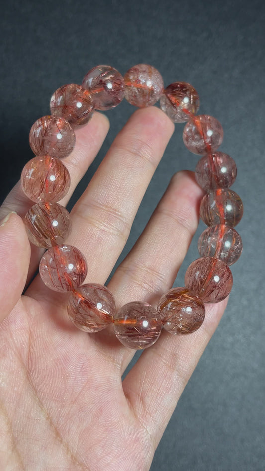 Bracelet Quartz Rutilé Brun Rouge Taille 13 mm