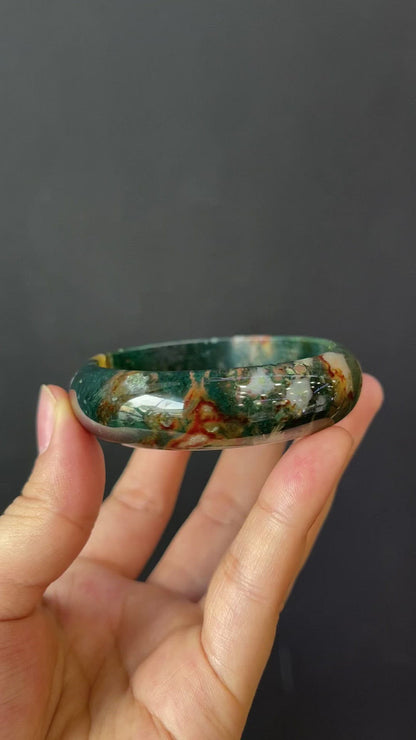 Moss Agate Bangle Leaf Style Size 54 mm