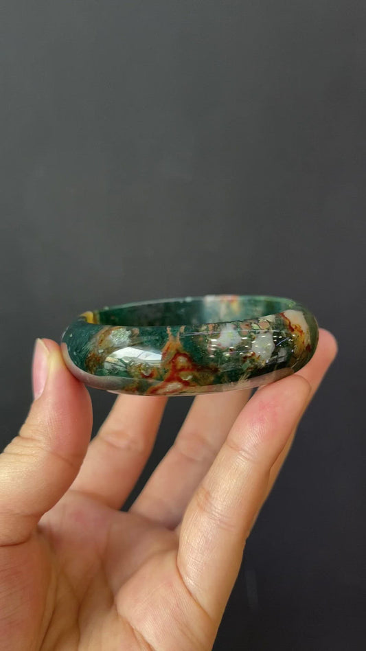 Bracelet Agate Mousse Style Feuille Taille 54 mm