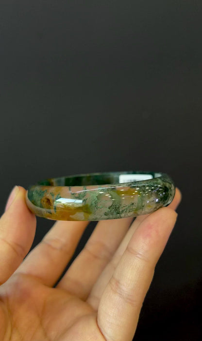 Moss Agate Bangle Leaf Style Size 54 mm