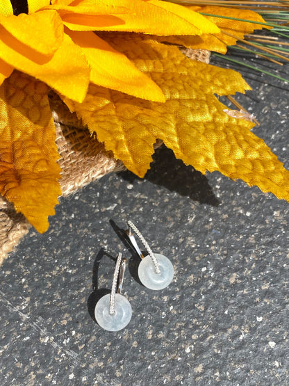 Translucent White Jadeite Jade Hook Earring